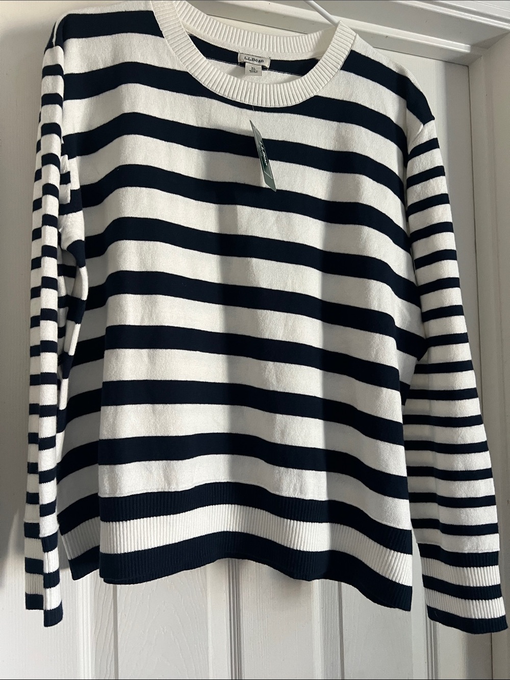L.L. Bean NWT Navy and White Striped Crewneck Sweater